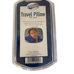 American Tourister Inflatable Travel Pillow With Pouch Blue Soft Wrap-Around Des